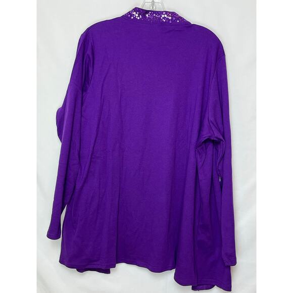 NWOT Quacker Factory Women’s 1X Purple Long Sleeve Open Front Cardigan Tank Set - Picture 2 of 7